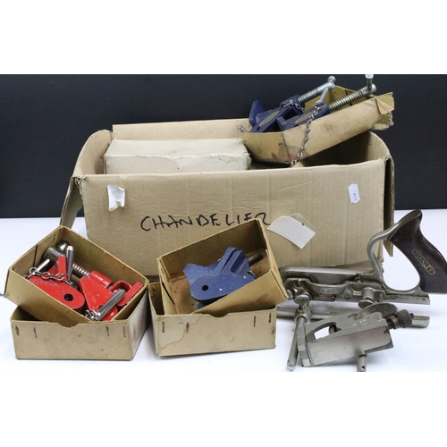 340 - Selection of tools to include vice grips to include Paramo, Stanley router plane in box, Rededa cram... 