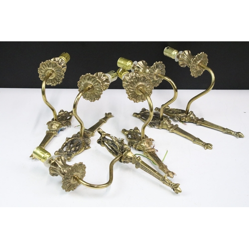 343 - Set of six antique cast brass wall sconces with bow and garland detail