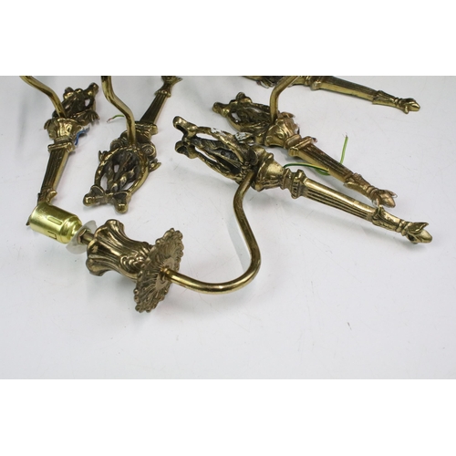 343 - Set of six antique cast brass wall sconces with bow and garland detail