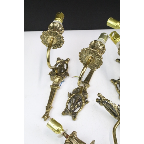 343 - Set of six antique cast brass wall sconces with bow and garland detail