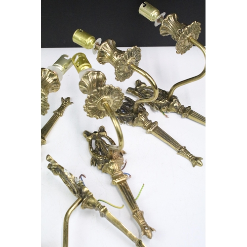 343 - Set of six antique cast brass wall sconces with bow and garland detail