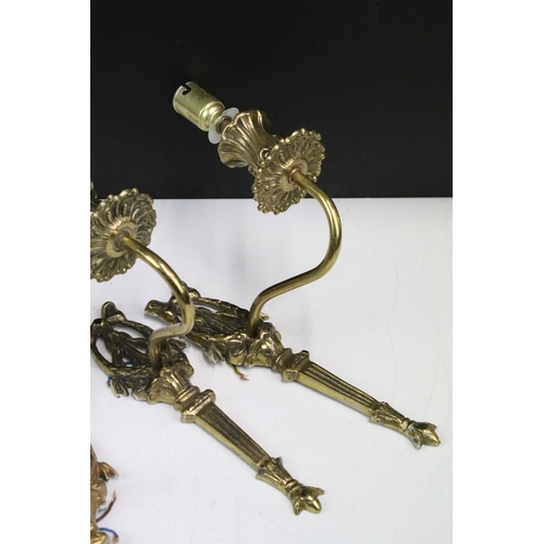 343 - Set of six antique cast brass wall sconces with bow and garland detail