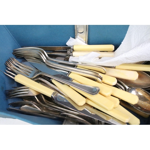 345 - Selection of James Ryalls Silver plate cutlery, soup spoons and fish service cutlery, together with ... 