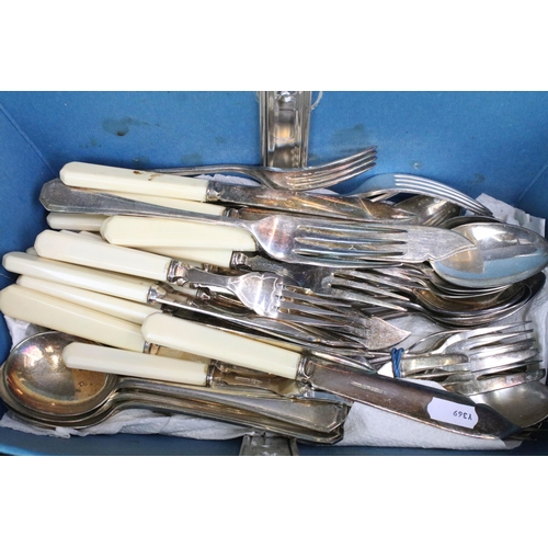 345 - Selection of James Ryalls Silver plate cutlery, soup spoons and fish service cutlery, together with ... 