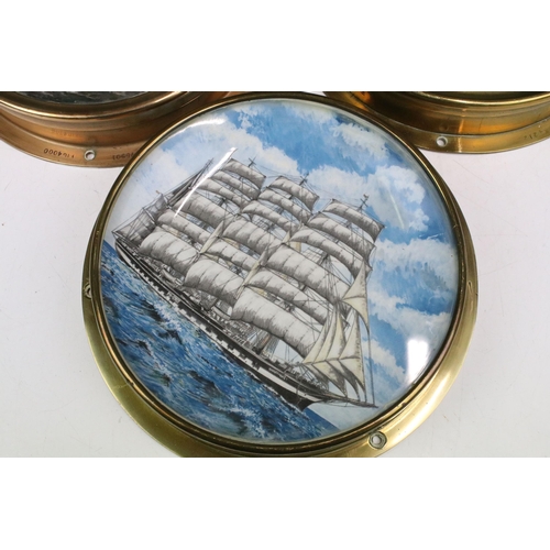 351 - Ships porthole display commemorative plates to include 'Krusenstern' (Ex Padua), Howard D. Troop and... 