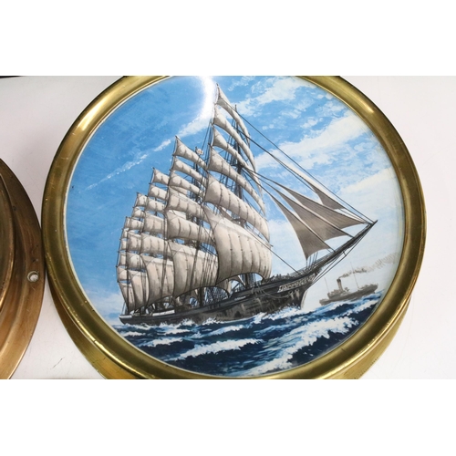 351 - Ships porthole display commemorative plates to include 'Krusenstern' (Ex Padua), Howard D. Troop and... 