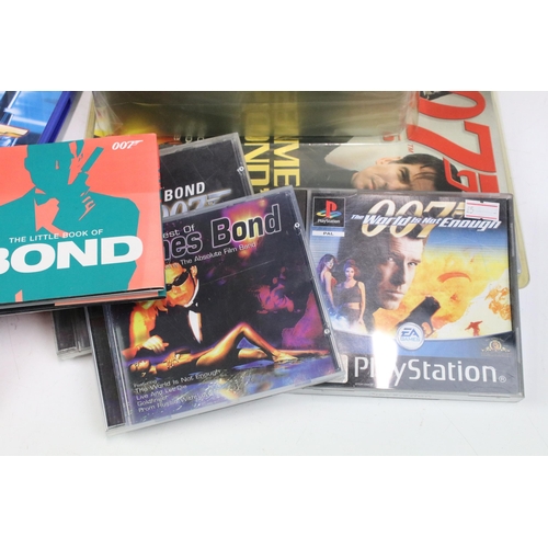 352 - Box of 007 James Bond commemorative and collectors items to include DVD's, Playstation games, Cd, bo... 