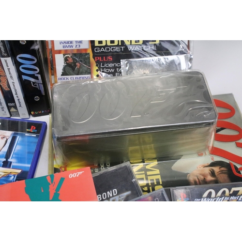 352 - Box of 007 James Bond commemorative and collectors items to include DVD's, Playstation games, Cd, bo... 