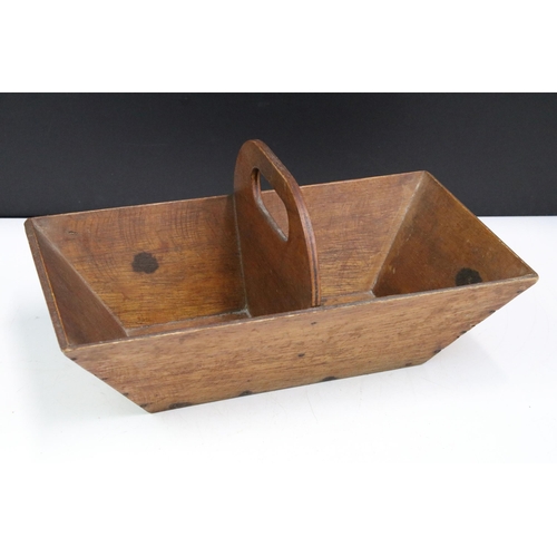 373 - Vintage French two section wooden trug with integral carrying handle, 39cm long