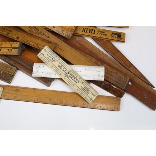 369 - Collection of antique and vintage rulers, set squares and measuring implements to include grand clot... 