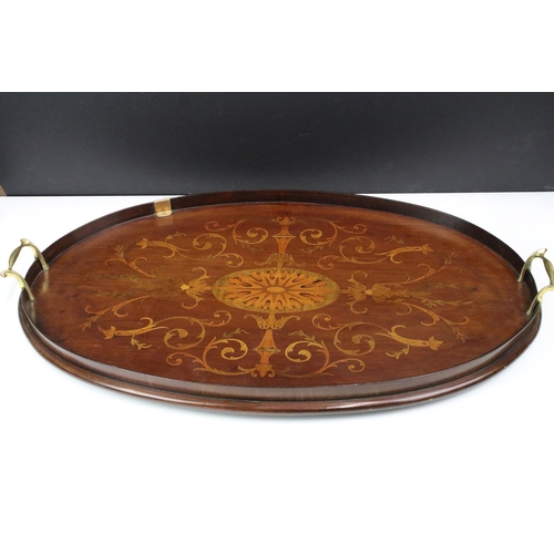 377 - Assortment of items to include an Edwardian oak tray, Edwardian inlaid tray, Tiffany style hanging l... 