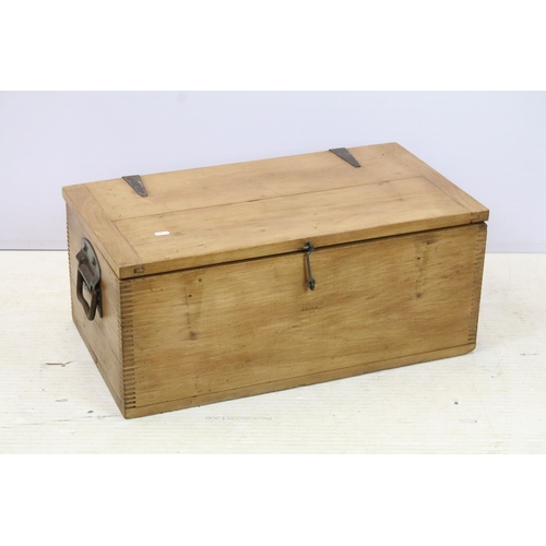 372 - Vintage Pine toolbox containing tools, saws planes, files, hammers etc.