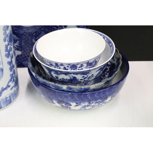 104 - Large collection of Oriental chinaware to include donut teapots, large selection of blue and white p... 