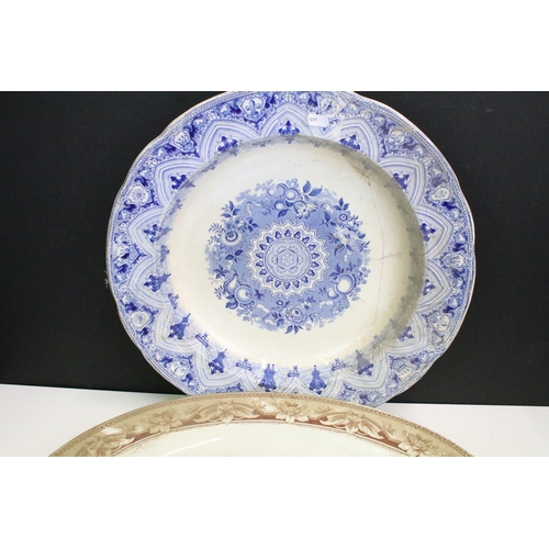 105 - Selection of nine large meat serving platters to include blue and white, handpainted, Spode, Berlin ... 