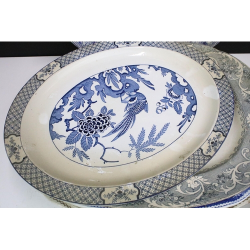 105 - Selection of nine large meat serving platters to include blue and white, handpainted, Spode, Berlin ... 