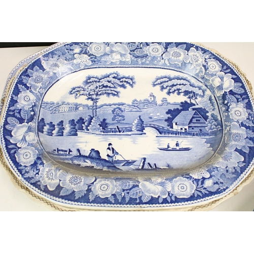 105 - Selection of nine large meat serving platters to include blue and white, handpainted, Spode, Berlin ... 