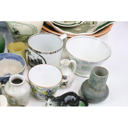 106 - Selection of antique and vintage ceramics and glass to include Clarice Cliff 'Charlotte' plate, Wedg... 