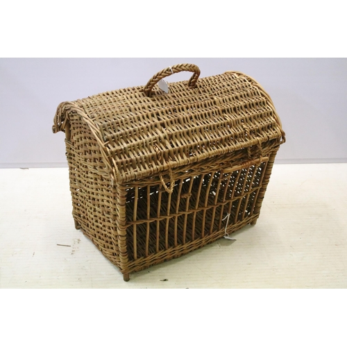 655 - Early 20th century wicker hamper animal carrier W 53cm x H40