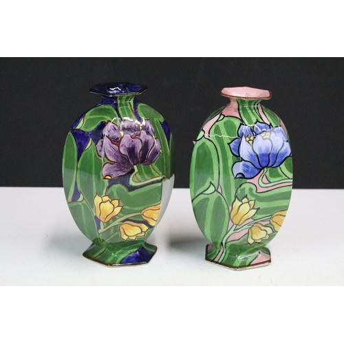 86 - Pair of vintage Delta ware Burslem hand painted floral vases together with selection of retro 'Homem... 