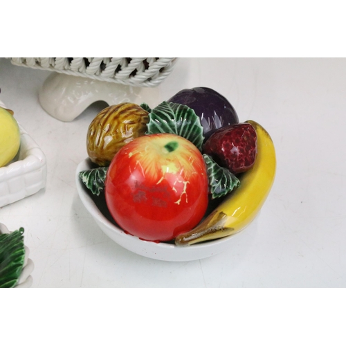 87 - Selection of ten fruit inspired ceramics to include a footed fruit basket display by All Art Trad Co... 