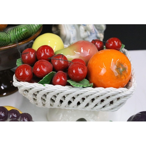 87 - Selection of ten fruit inspired ceramics to include a footed fruit basket display by All Art Trad Co... 