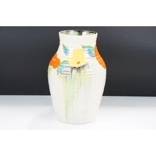 1 - Bizarre by Clarice Cliff large hand painted 'Delecia Citrus' lotus jug handled vase, stamped Provisi... 