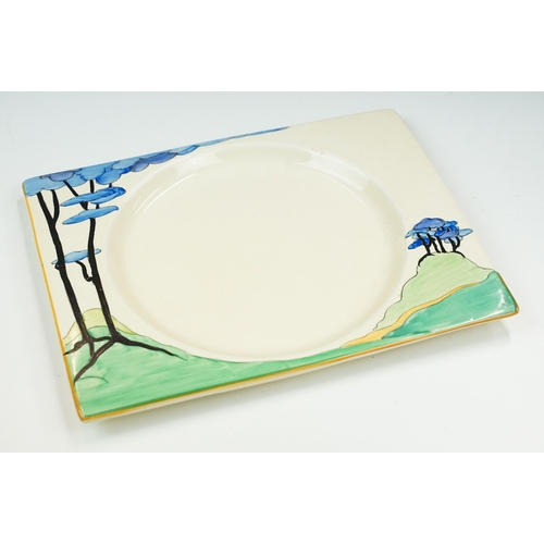 12 - Bizarre by Clarice Cliff 'Blue Firs' rectangular dish plate with a stylised tree landscape, marked '... 