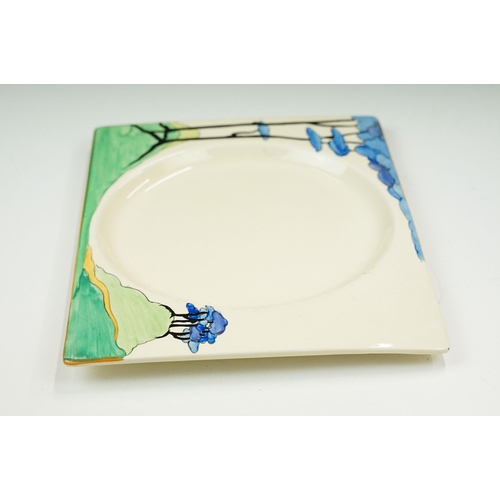 12 - Bizarre by Clarice Cliff 'Blue Firs' rectangular dish plate with a stylised tree landscape, marked '... 