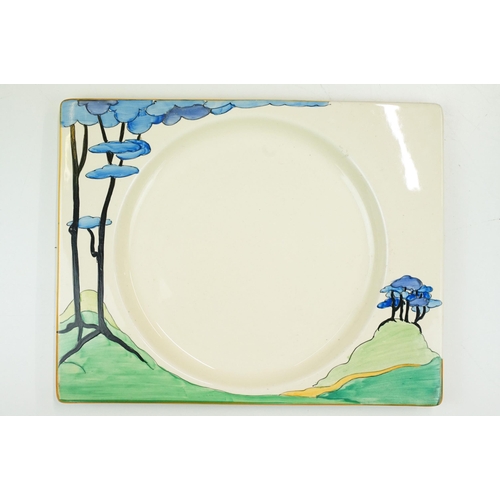 12 - Bizarre by Clarice Cliff 'Blue Firs' rectangular dish plate with a stylised tree landscape, marked '... 