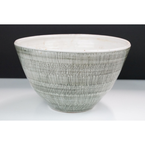 14 - Large Rye Pottery scratch design pottery bowl, H 16cm Diameter 27cm