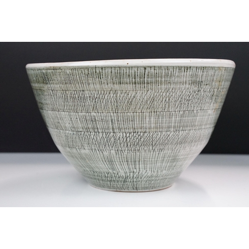 14 - Large Rye Pottery scratch design pottery bowl, H 16cm Diameter 27cm