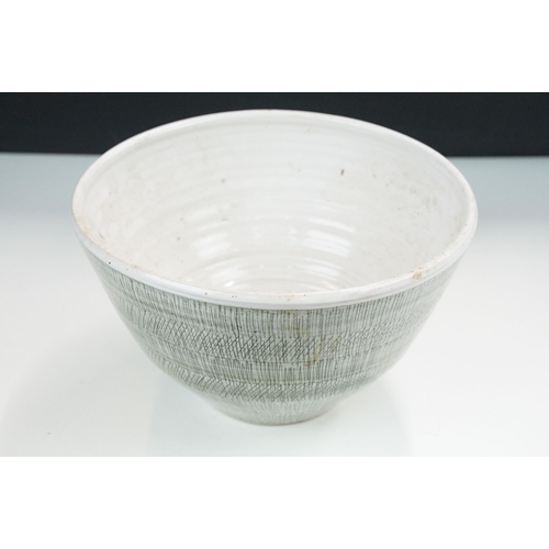 14 - Large Rye Pottery scratch design pottery bowl, H 16cm Diameter 27cm