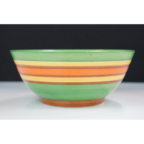 18 - Bizarre by Clarice Cliff Art Deco hand painted stripe band bowl, H 8cm, Diameter 19cm