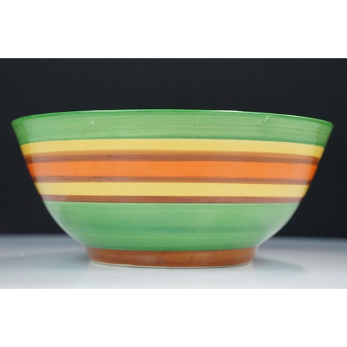 18 - Bizarre by Clarice Cliff Art Deco hand painted stripe band bowl, H 8cm, Diameter 19cm