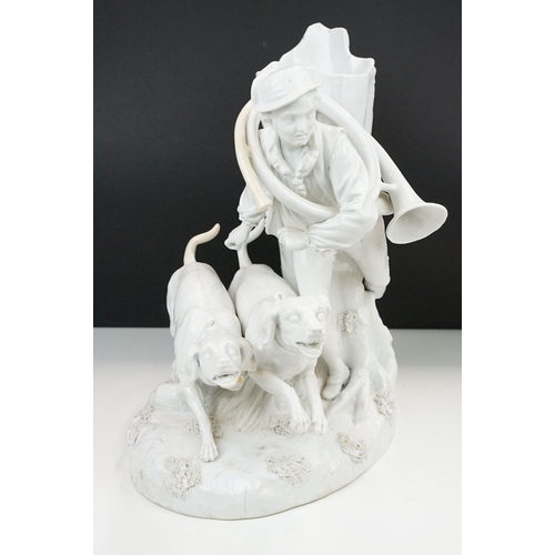 22 - Large 19th Century Meissen continental ceramic sculpture statue of the hunt, hunting man and dogs. C... 