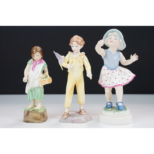 26 - Trio of  Royal Worcester ceramic figurines to include a 'Sunday's child' 3518 with inscription 'But ... 