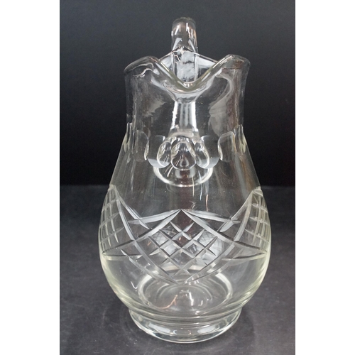 41A - Antique Silver collared pouring decanter with etched leaves, floral design and a clear glass handle ... 