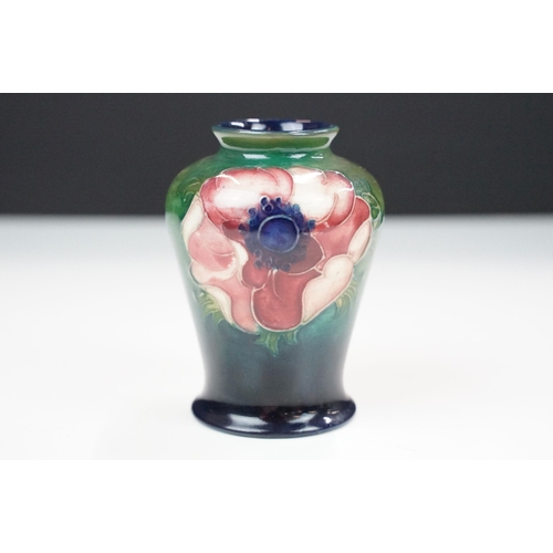 42A - Early to mid 20th century William Moorcroft baluster vase decorated in the anemone pattern on a gree... 