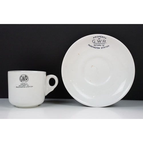 44 - GWR logo cup and saucer, recovered from Crofton Locks on Kennet and Avon Canal in 1970's together wi... 