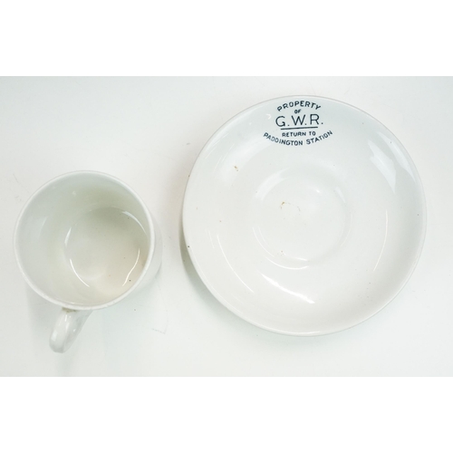 44 - GWR logo cup and saucer, recovered from Crofton Locks on Kennet and Avon Canal in 1970's together wi... 