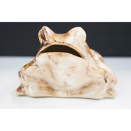 48 - Large vintage Rye Pottery hand painted open mouthed frog modelled as a money box piggy bank with sto... 