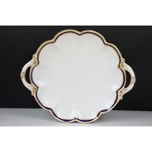 49 - Crescent and Sons China two handled cake plate with cobalt and gilt border finish, together with a c... 