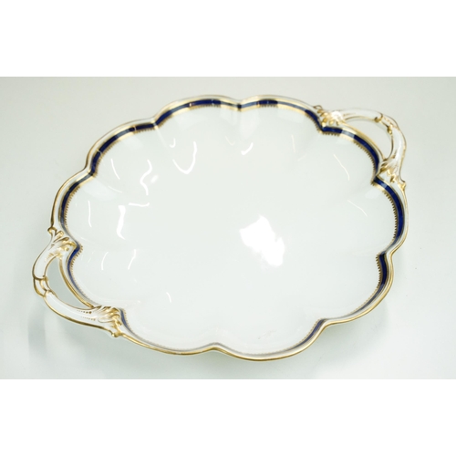 49 - Crescent and Sons China two handled cake plate with cobalt and gilt border finish, together with a c... 