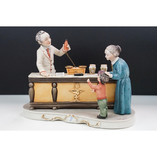 50 - Capodimonte porcelain Italian figurine of 'Il Farmacist', hand signed, together with a large chemist... 