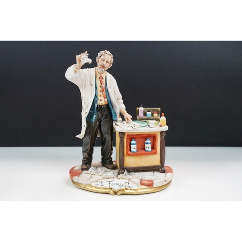 50 - Capodimonte porcelain Italian figurine of 'Il Farmacist', hand signed, together with a large chemist... 