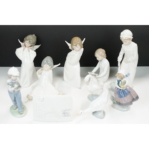 54 - Collection of ten Lladro Nao pieces to include children, geese and cherub examples and a Lladro coll... 