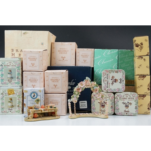 55 - Large assortment of figurines to include Border Fine Arts Brambly Hedge 'Poppie's babies clock', 'Fl... 