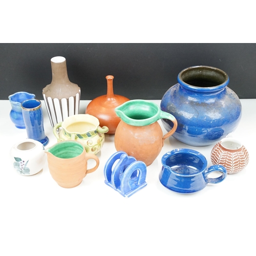 57 - Assortment of pottery to include Larholm Norway M56 vase, CH Brannam, 1913, small silver collared va... 