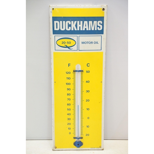 312 - Duckhams 20-50 Motor Oil advertising enamel sign and thermometer, by Burnham, London, 91.5 x 33cm