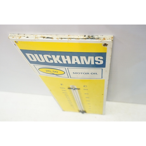 312 - Duckhams 20-50 Motor Oil advertising enamel sign and thermometer, by Burnham, London, 91.5 x 33cm